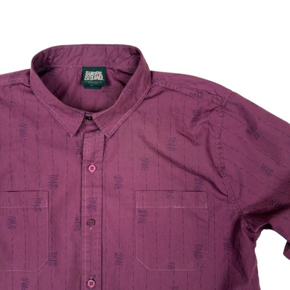 Vintage Suicide‎ Squad Shirt Mens Medium Maroon Joker Bang Print Button Up